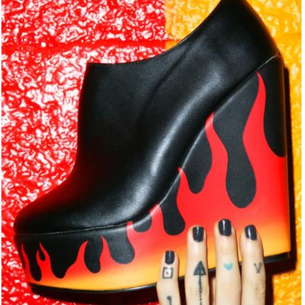 Iron Fist Fire Sign Wedge Booties